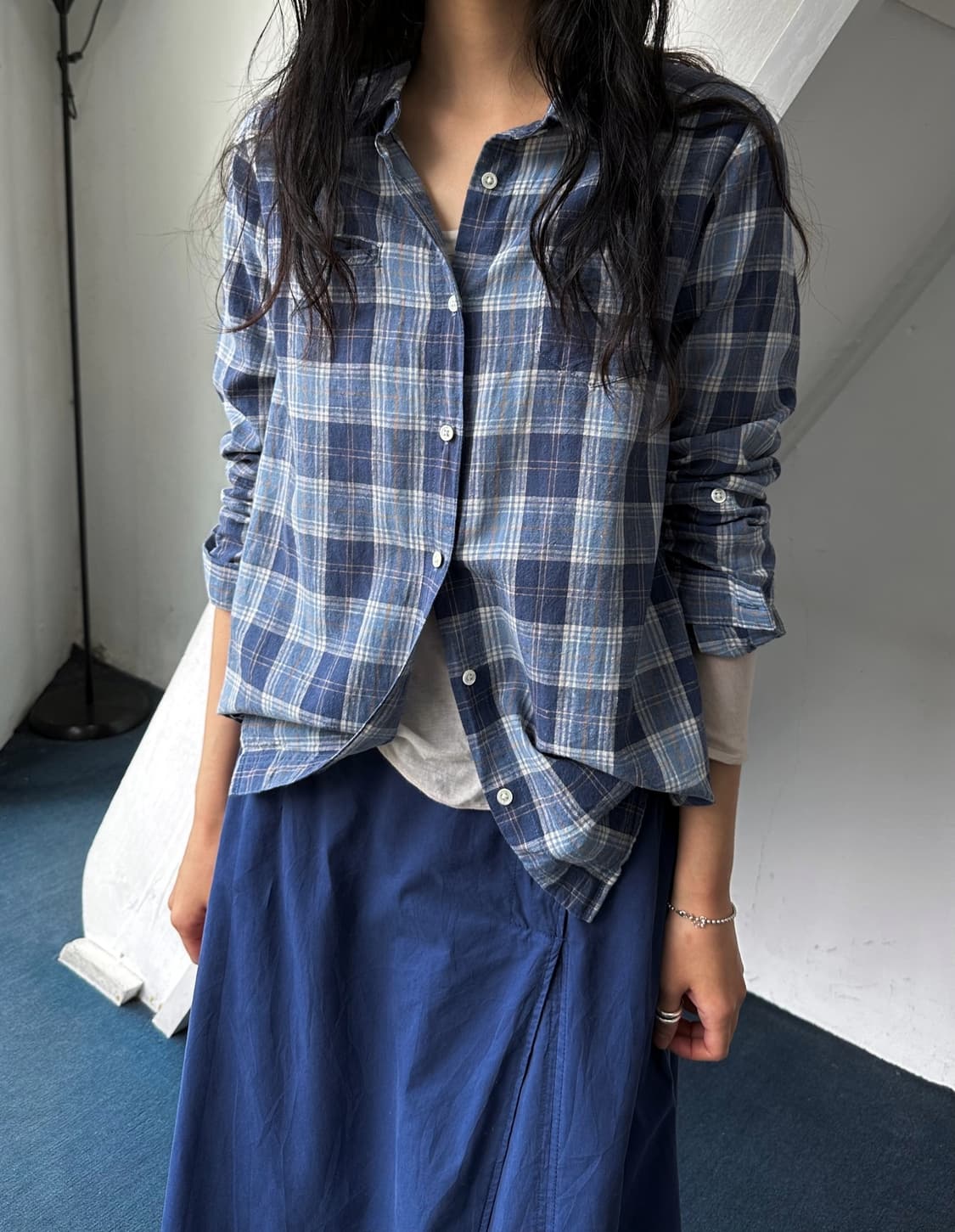 Rough cotton linen design check  shirt 상품이미지7