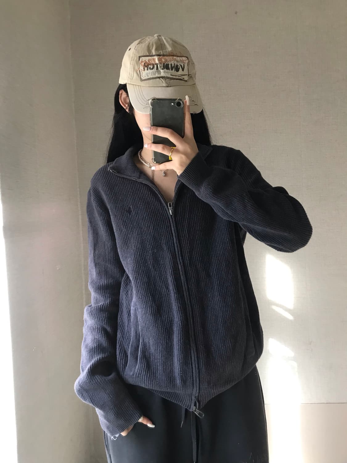 폴로 그레이 와플 니트집업 상품이미지5