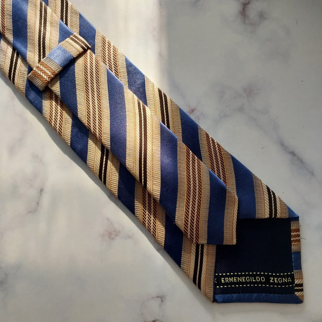 제냐 실크 베이지&블루 스트라이프 넥타이 8.7cm A+등급 K1385
 상품이미지9