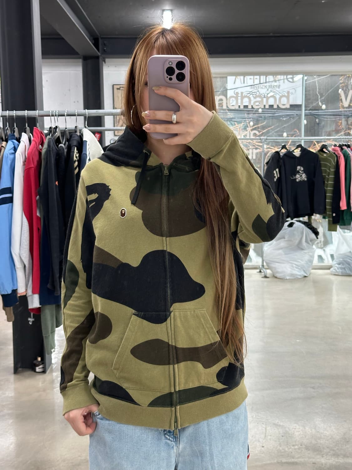 베이프 1st 자이언트카모 투웨이 후드집업 녹계 상품이미지4