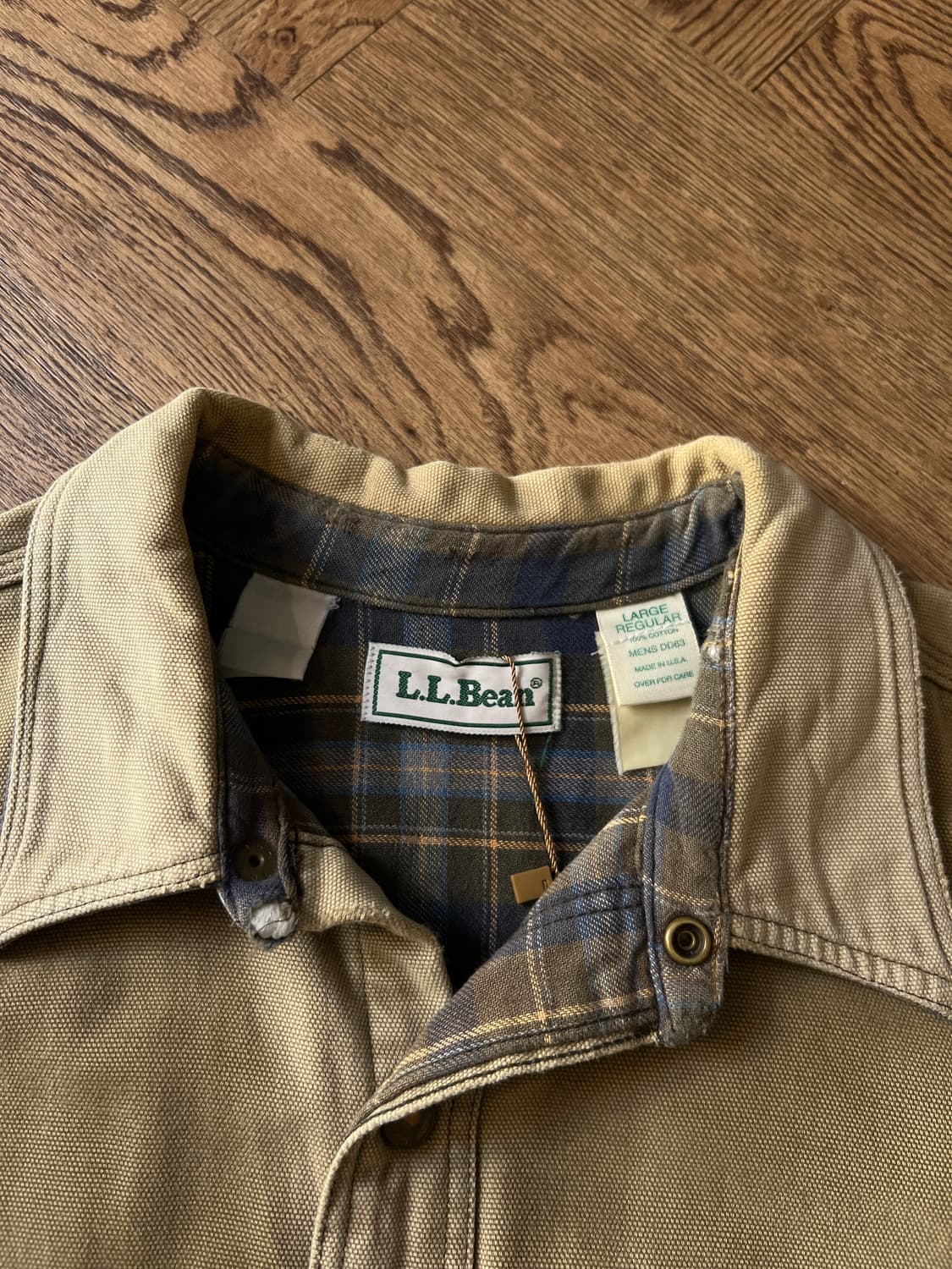 [L]90's 엘엘빈 USA Made 체크라이닝 썬페이딩 캔버스 워크셔츠 상품이미지2