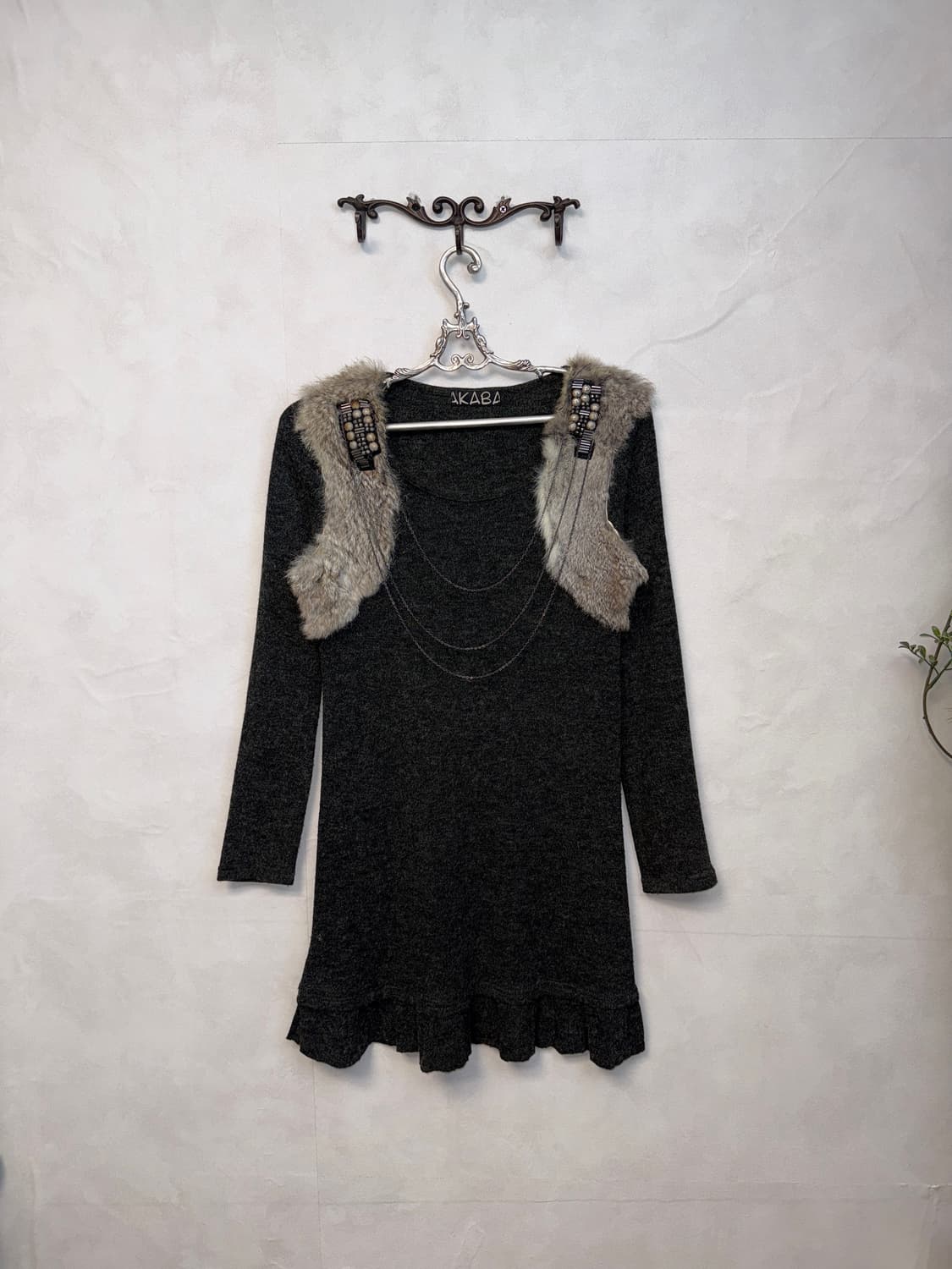 Charcoal rabbit fur trimming wool ops 상품이미지4