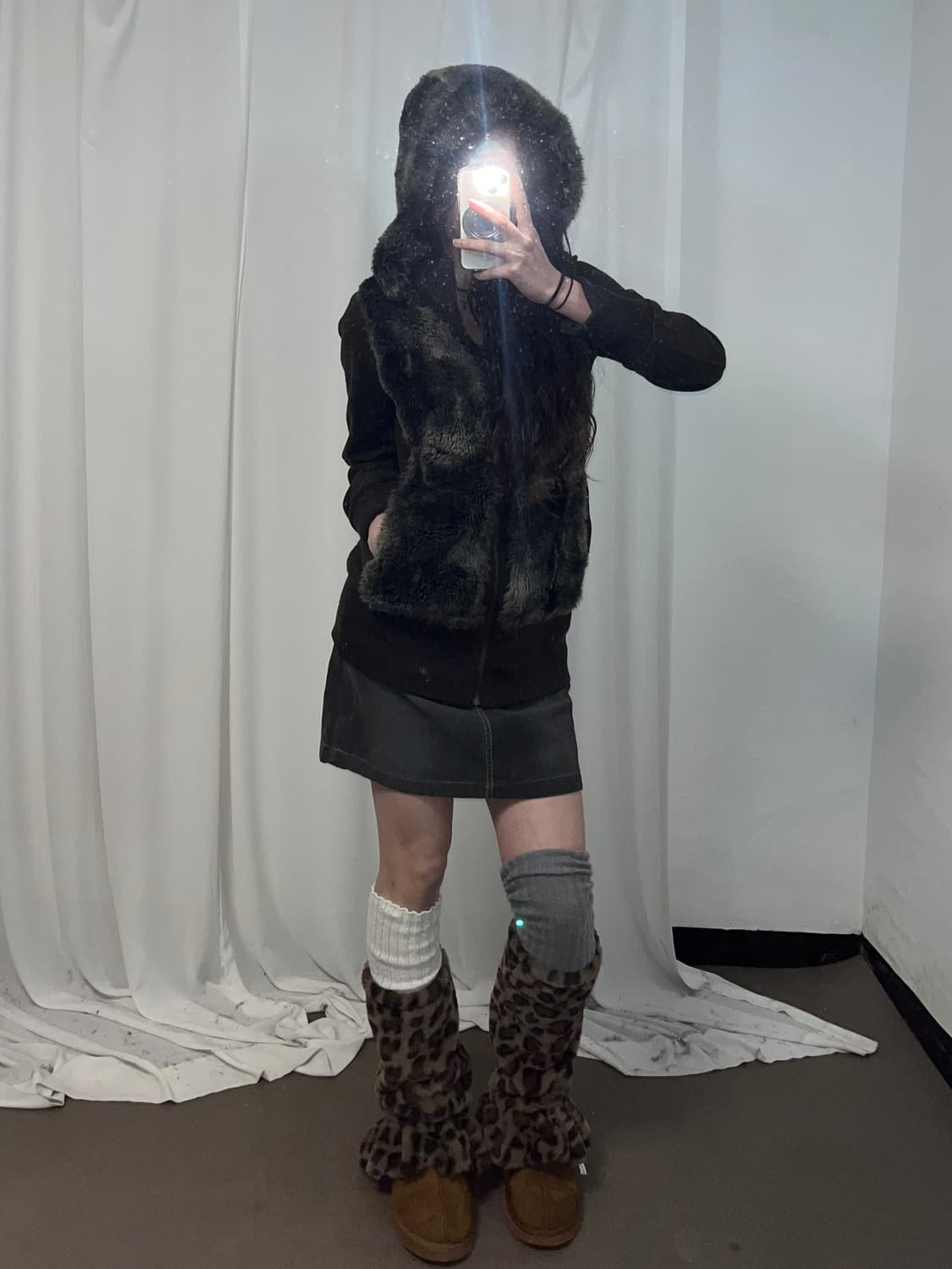 브라운 퍼 트리밍 후드집업 상품이미지4