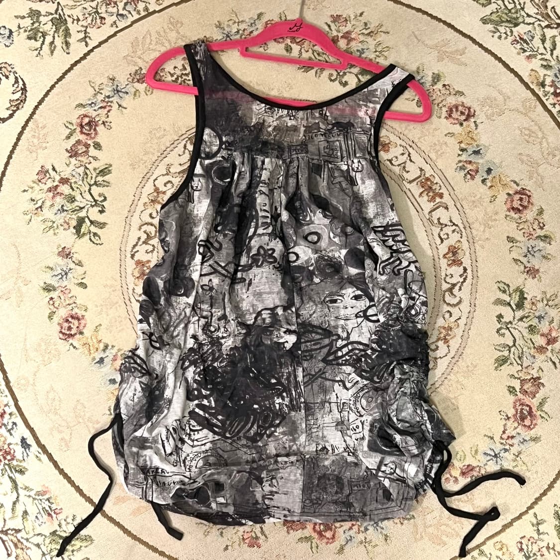 y2k 시스루 블랙 셔링 나시 원피스 상품이미지2