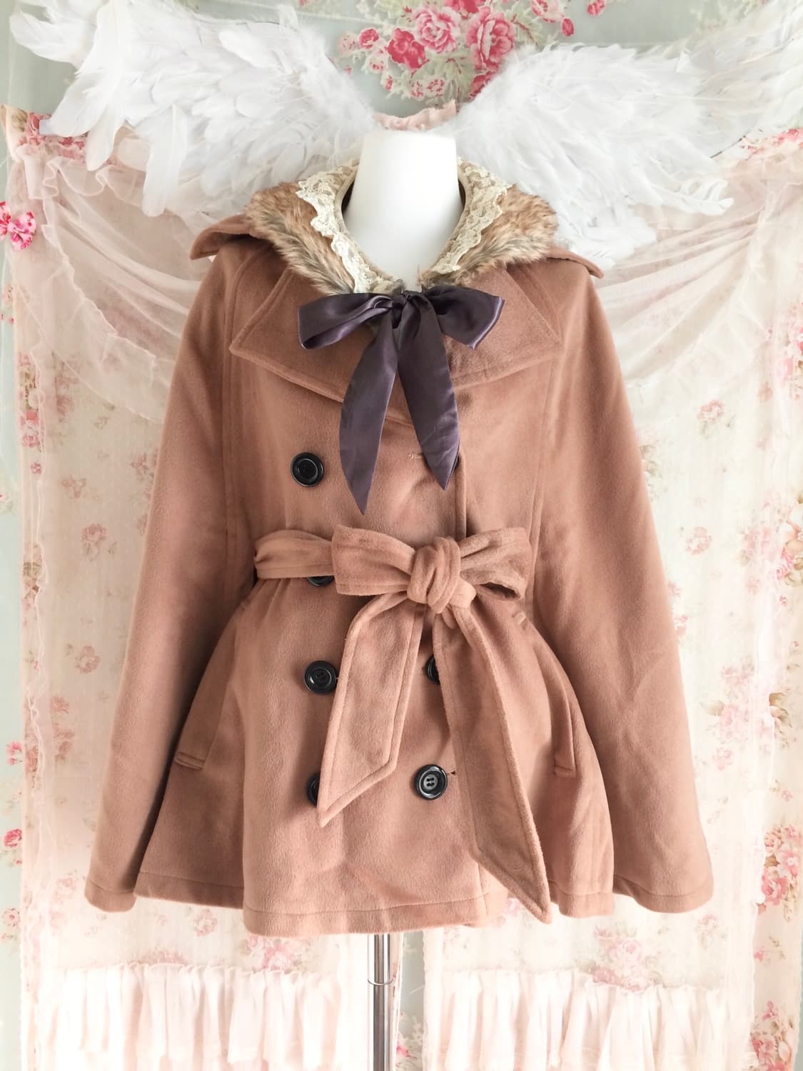 Vintage GRL brown cape & lace fur ribbon 상품이미지2