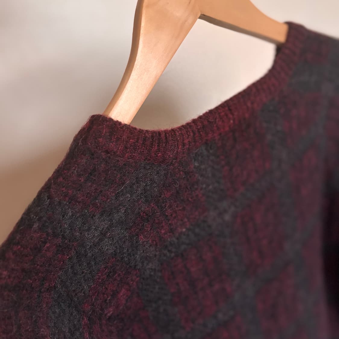 시스템 100 105 울니트 알파카 모헤어 클래식 체크 버건디 상품이미지3