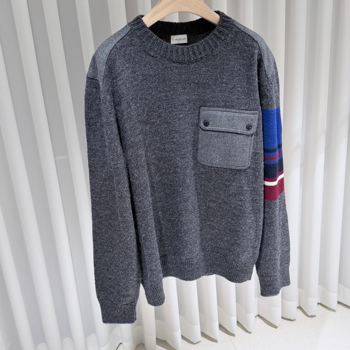 (A+/3XL) / 몽클레어 울 플란넬 믹스 스웨터 니트 그레이 상품이미지3