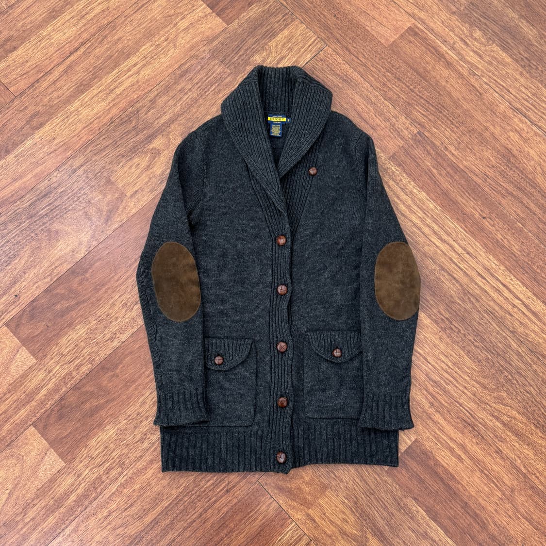 여성용 S 폴로 랄프로렌 럭비 차콜 패치 숄카라 니트 가디건  상품이미지1