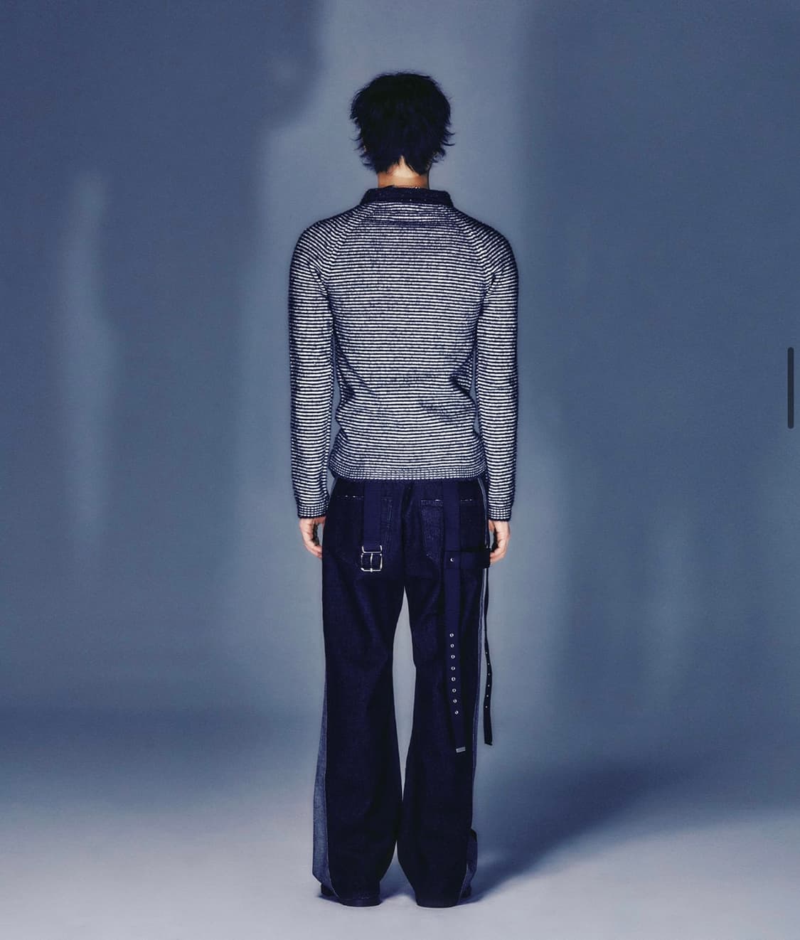 (새상품)(L) 나이스고스트클럽 스트라이프 카라 니트 BLACK 판매 상품이미지4