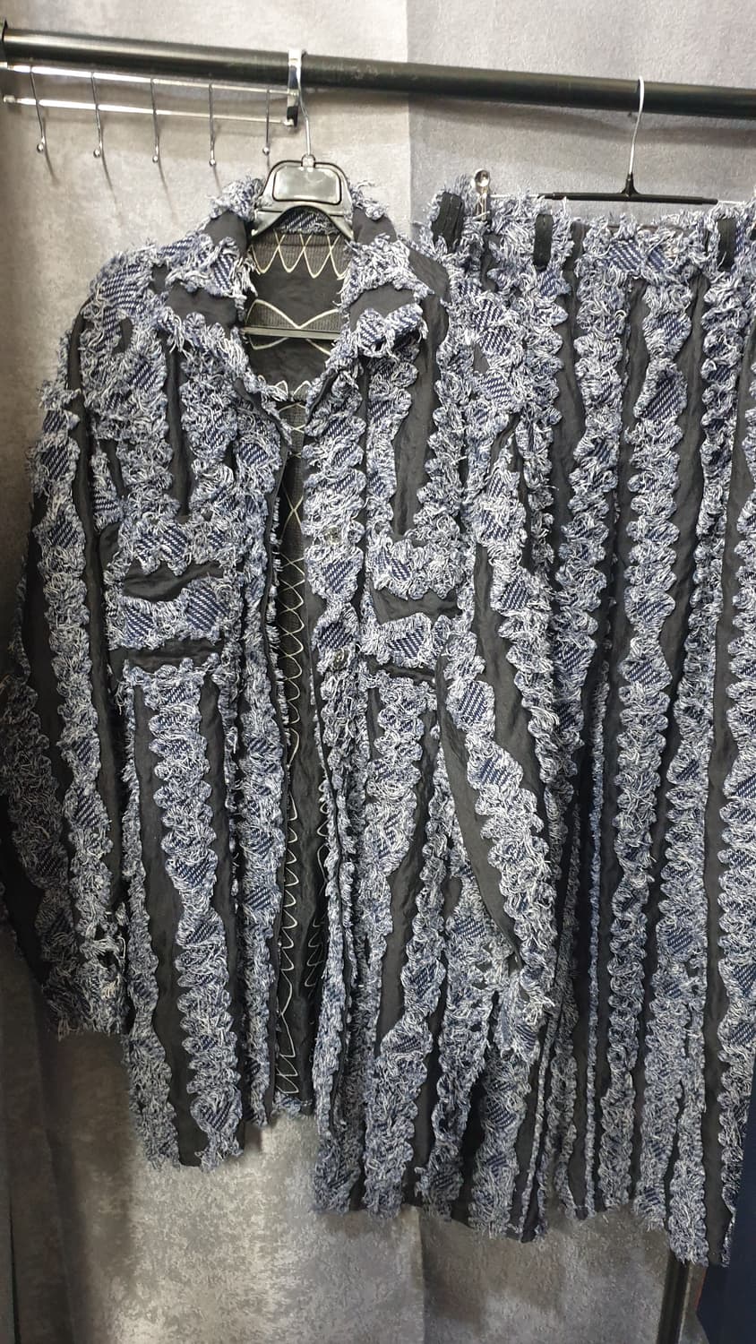 데님프린지 패턴 셔츠 & 바지 세트 상품이미지1