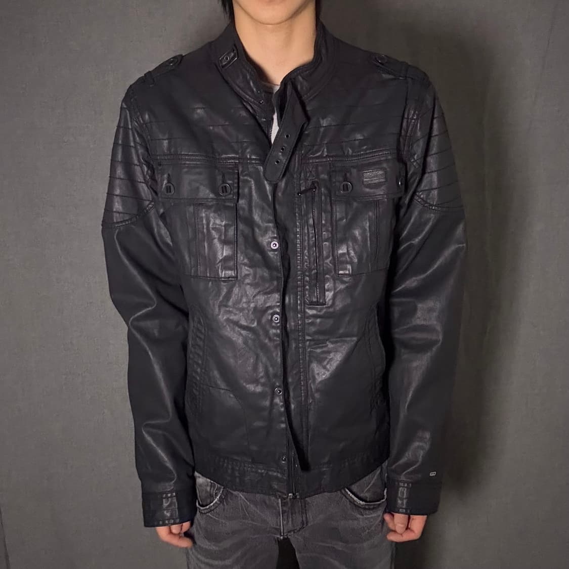 블랙 코팅진 포켓 자켓 상품이미지2