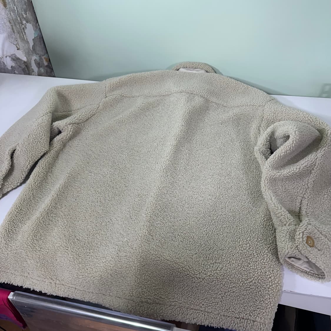 우먼L-XL 유니클로U 베이지 오버핏 카라넥 플리스자켓 상품이미지6