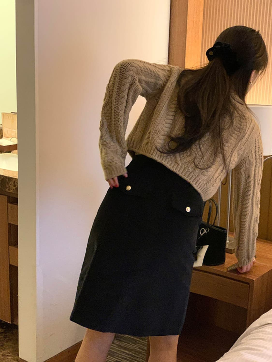 미엘 miel 골덴 코듀로이 일자 미디 스커트 블랙 s 상품이미지4