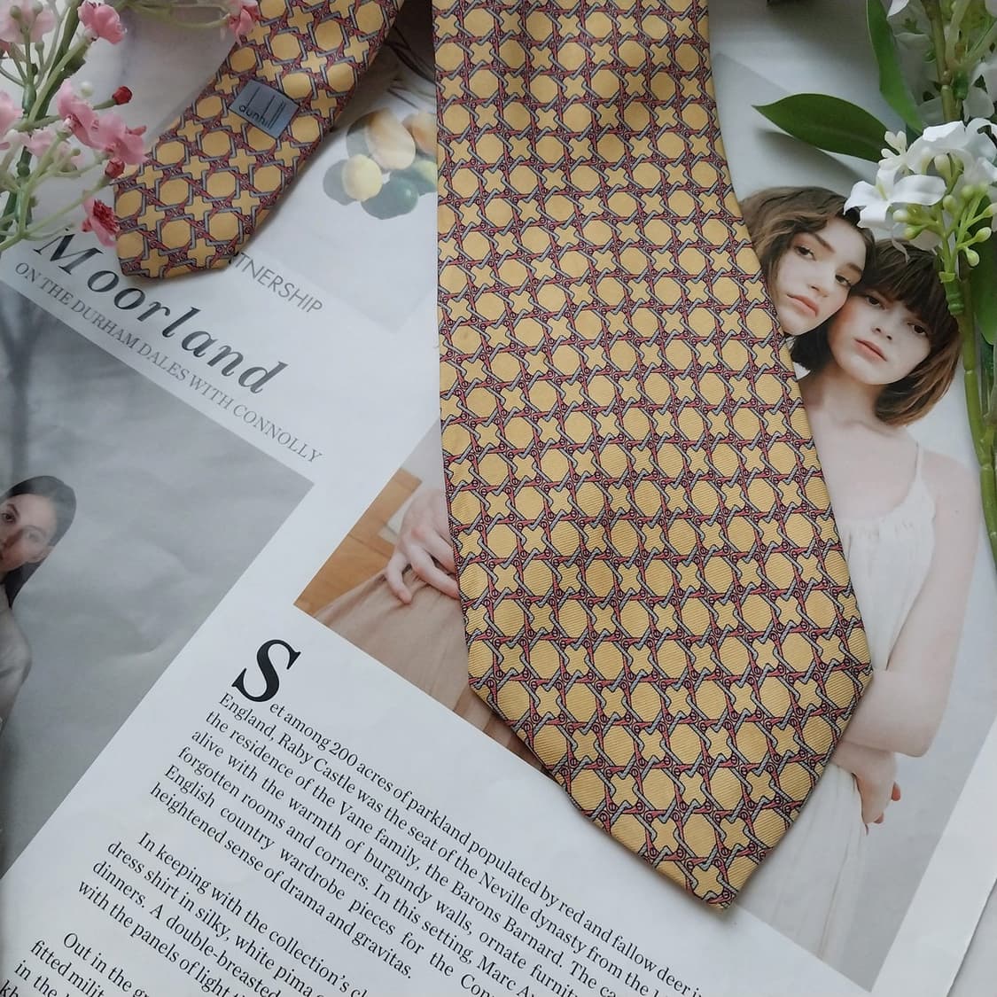 던힐 실크 옐로우 기하 패턴 넥타이 10cm A등급 K1674
 상품이미지5