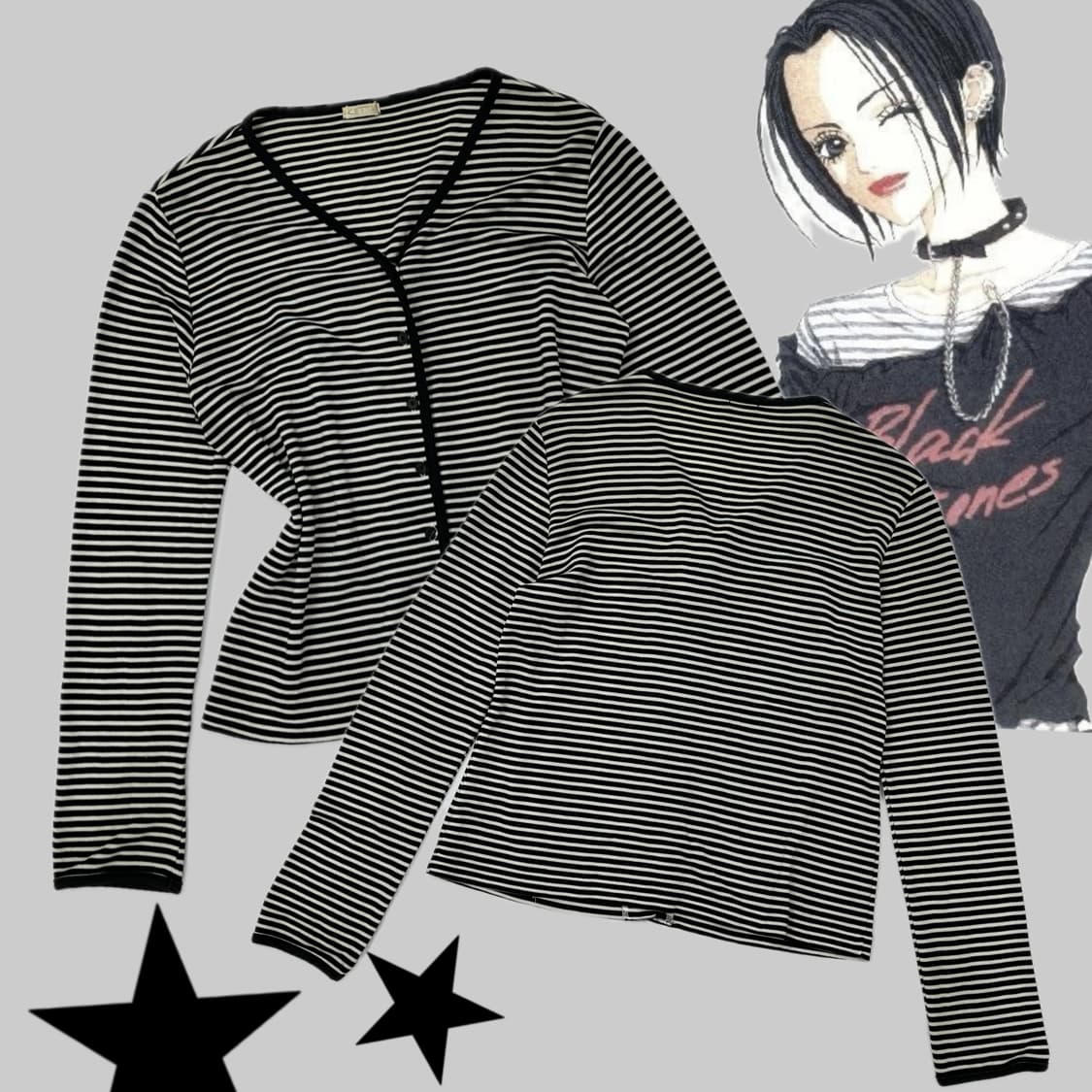 🖤KETTY나나깔 브이넥 가디건🖤단가라 펑크 일본 빈티지 상품이미지1