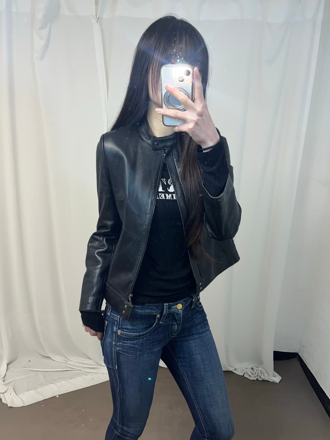 블랙 레더 자켓 상품이미지5