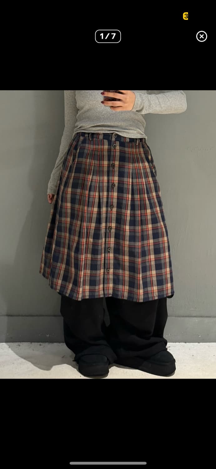 빈티지 체크 미디스커트 상품이미지1