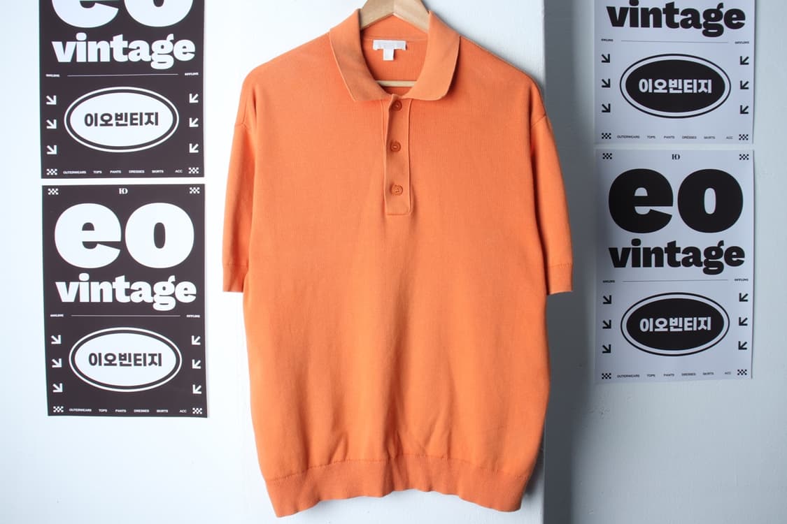 (S-L) 코스 반팔 카라 티셔츠 니트 오렌지 헤비 놈코어-H33579 상품이미지2