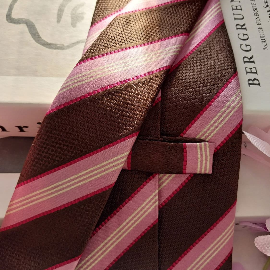 빨질레리 핑크브라운 실크 스트라이프 넥타이 9.1cm A+등급 K1414 상품이미지5