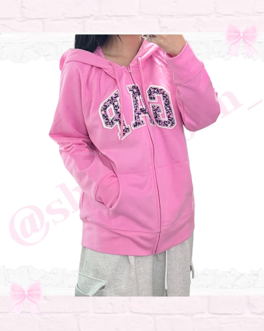 갭 딸기핑크 플라워로고 후드집업 상품이미지2
