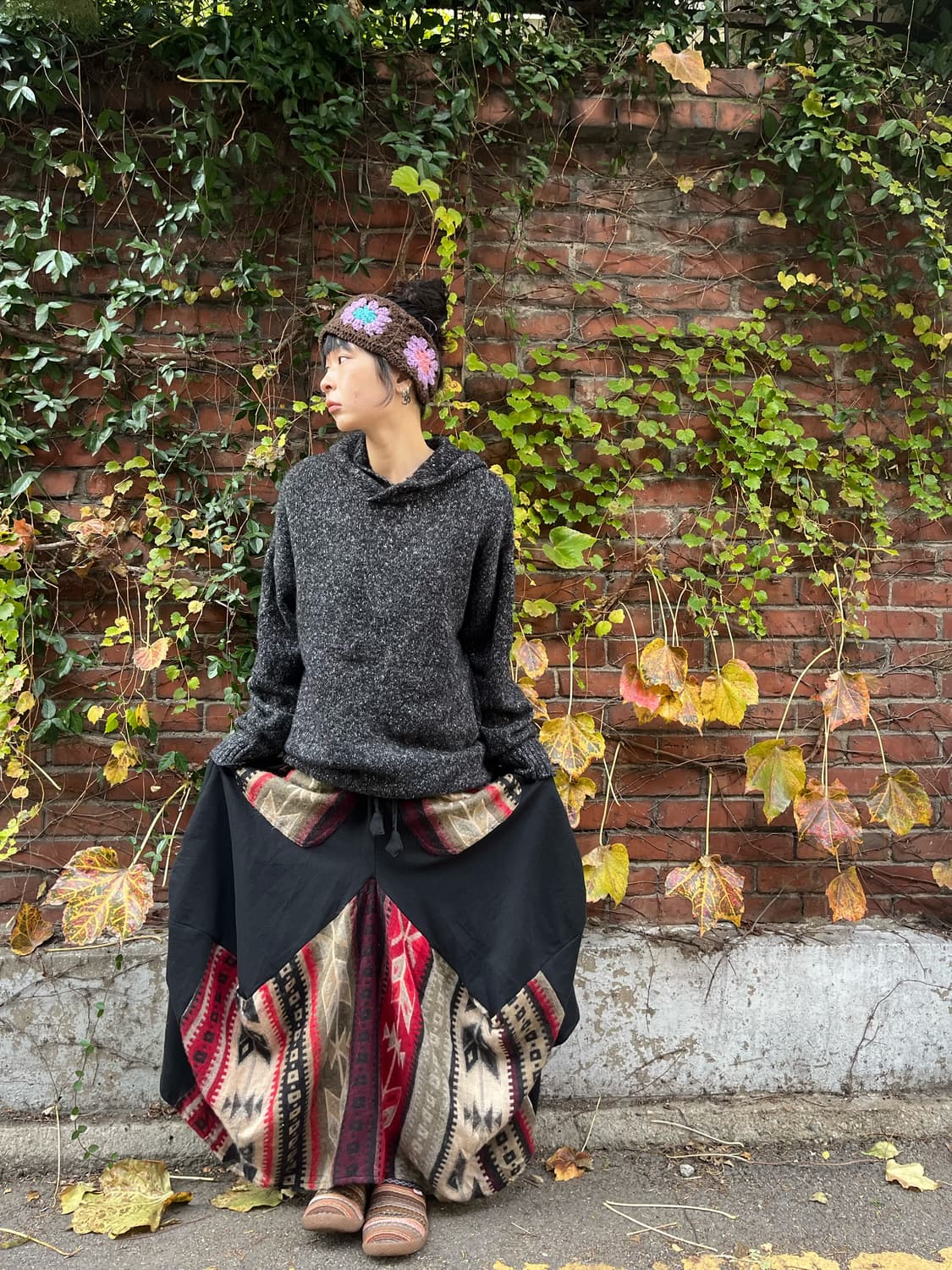 블랙 히피 패턴 포인트 벌룬 스커트 상품이미지2