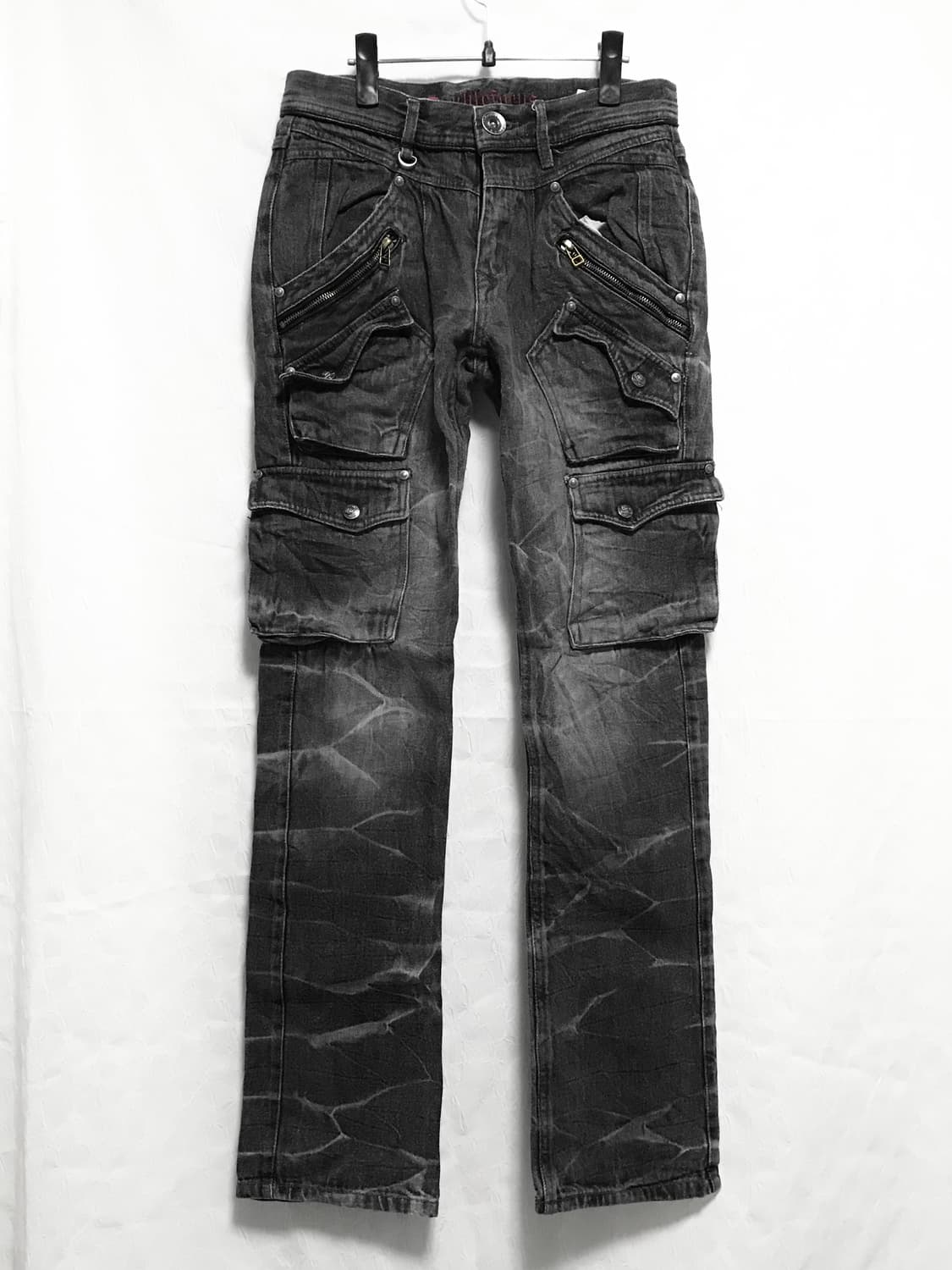 빈티지 vkei 펑크 지퍼 포켓 카고 흑청 데님 팬츠 상품이미지1