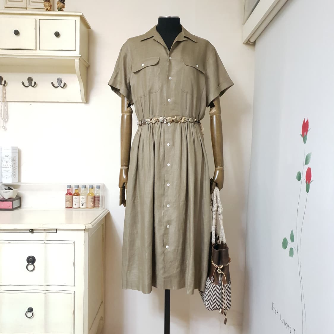 MARNI 마르니 아카이브 라인스톤 우드비즈 패브릭자수장식 우븐 랩 벨트 상품이미지9