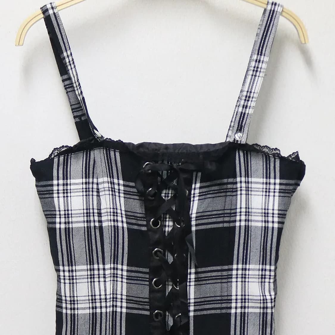 블랙 체크 뷔스티에 미니 원피스 61133 상품이미지3
