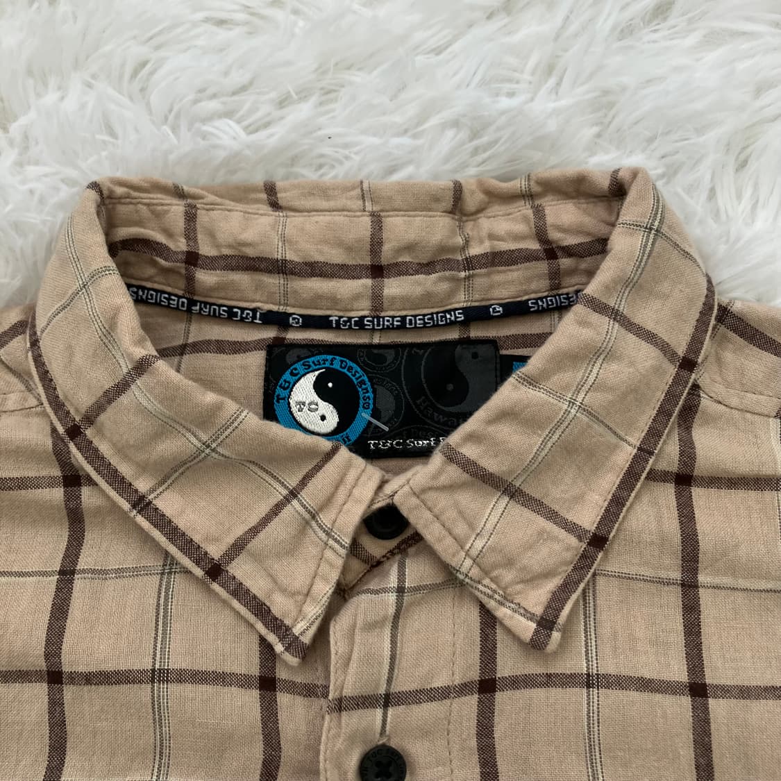 빈티지 초코 브라운 TNC 서프 디자인 체크 반팔 셔츠 892 y2k 스 상품이미지6