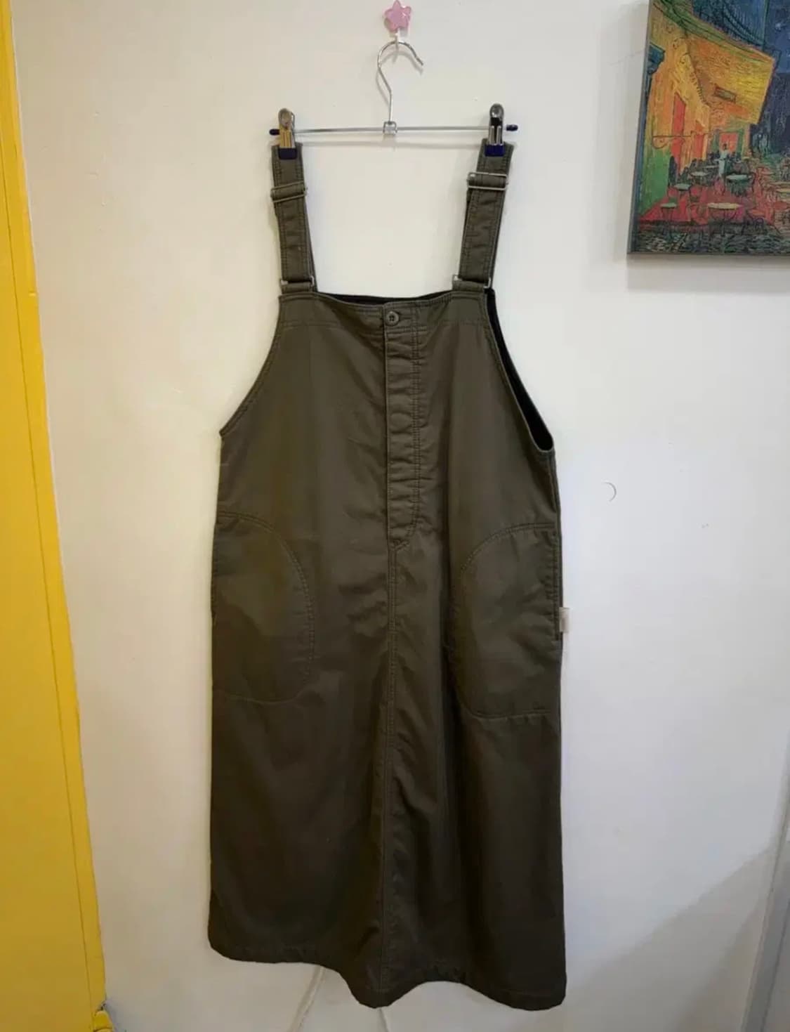 JPN/카키 워크웨어 점퍼스커트/안감있는 서스펜더 원피스 M 상품이미지2
