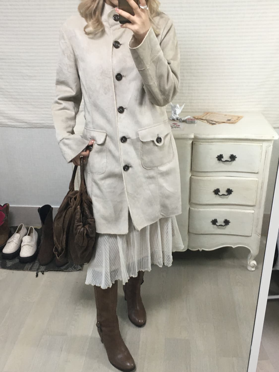 jpn vintage 아이보리 퍼 무스탕 롱코트 상품이미지5