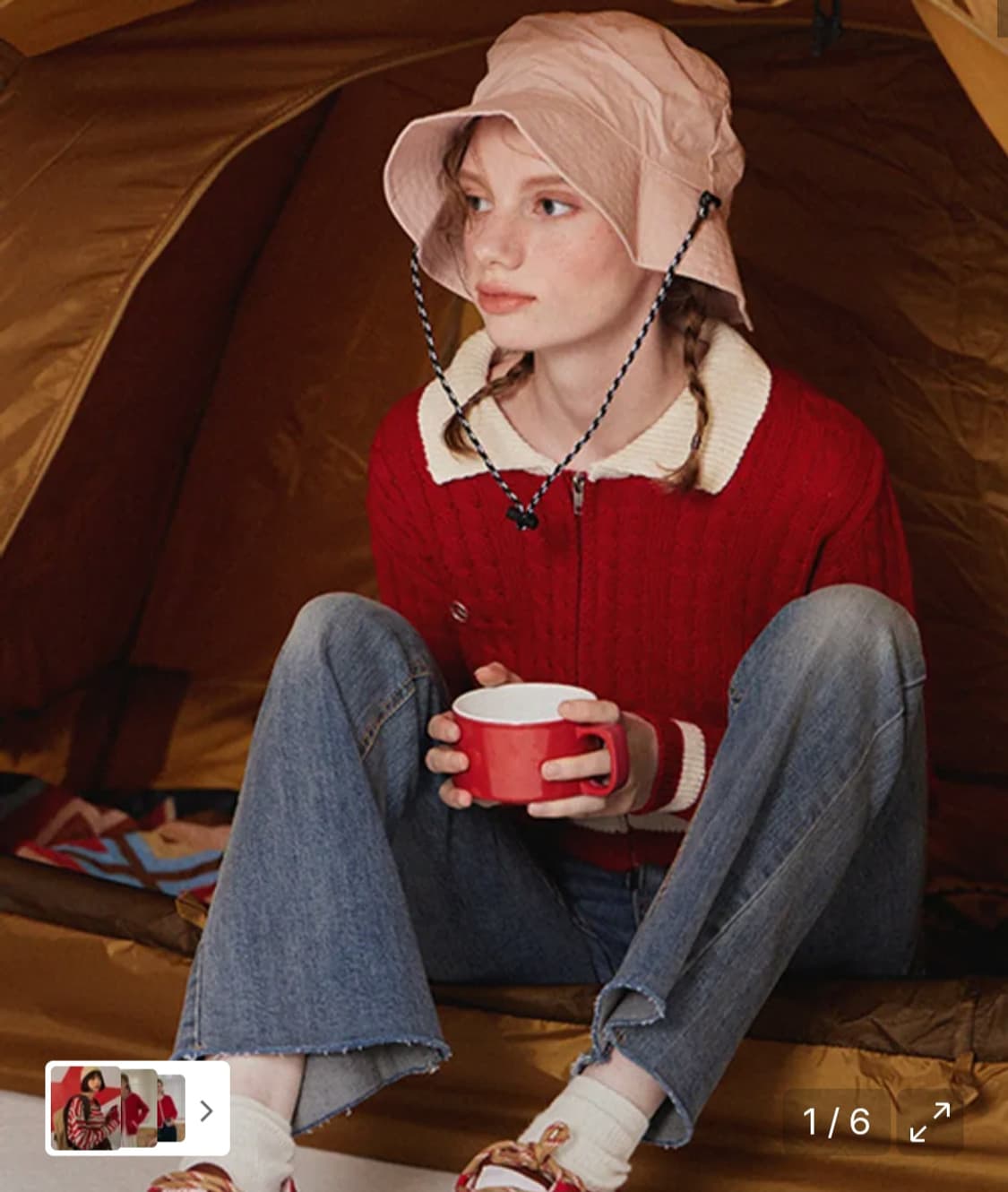 헤인트 레드 니트 집업 가디건 상품이미지3