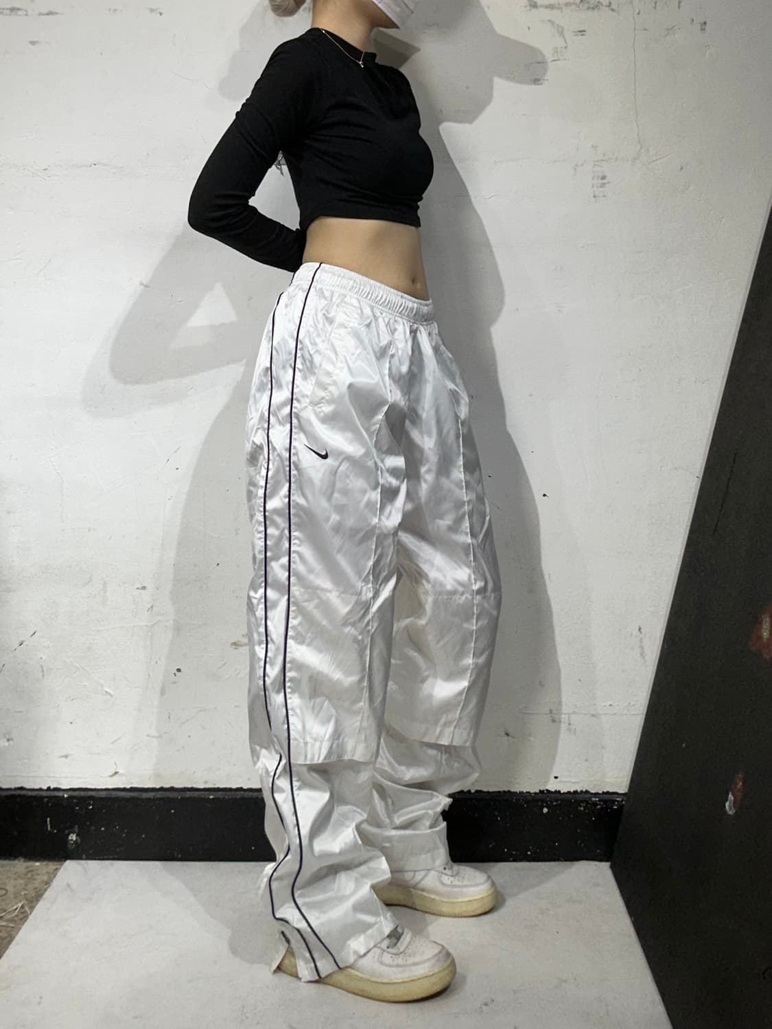 00s 나이키 화이트 와이드 사이드 라인 올드스쿨 팬츠 추리닝 바지 M 상품이미지1