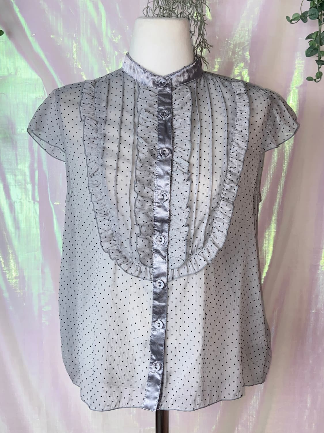 그레이 도트프릴 반팔블라우스  상품이미지6
