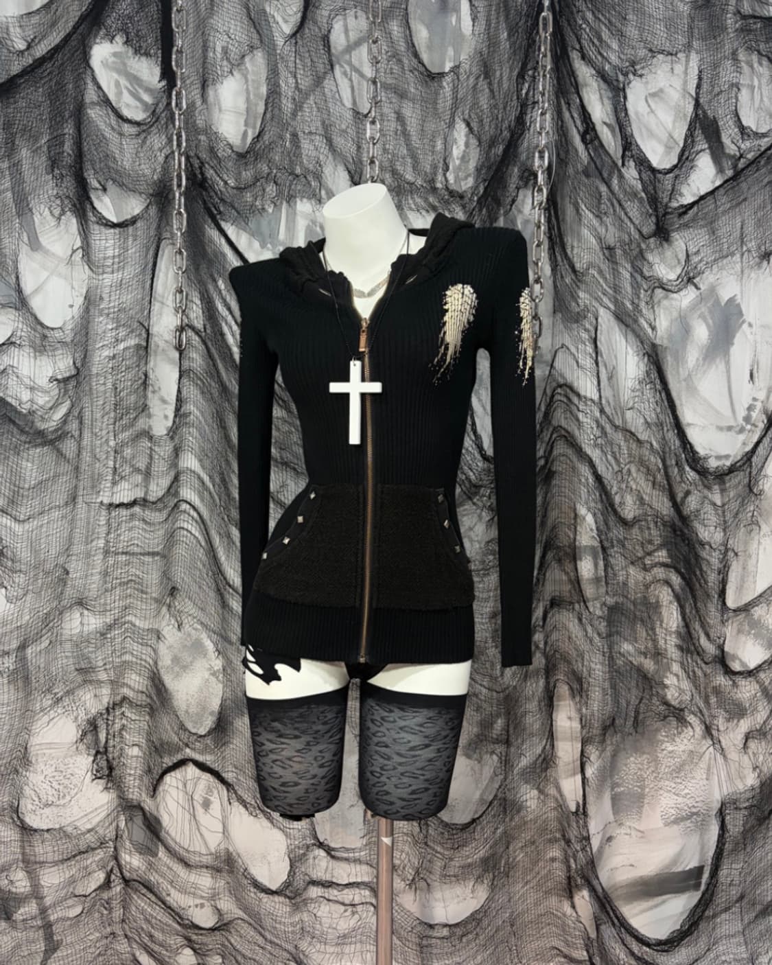 PUNK Gothic cubic wing Hoodie Zip up 상품이미지3