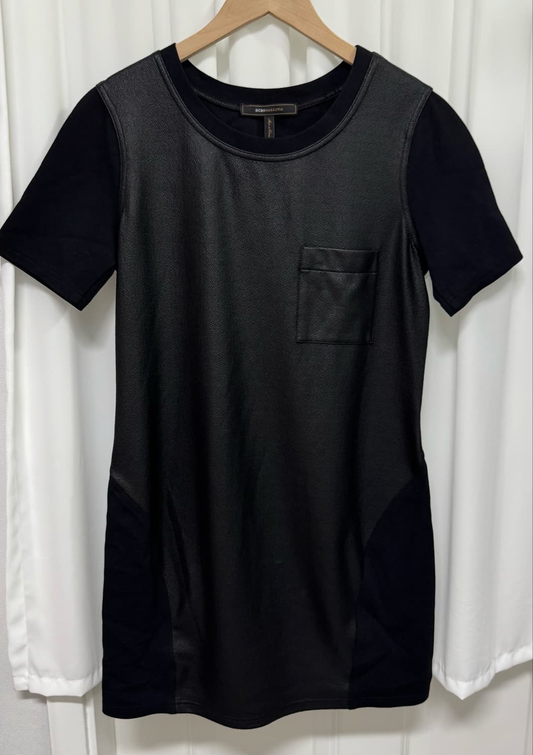BCBGMAXAZRIA 블랙 레더 배색 반팔원피스 M 상품이미지3