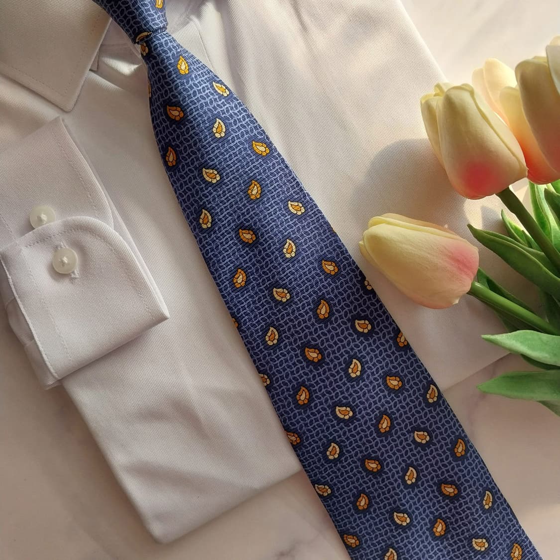 자크 에스티에 실크 블루 리프 패턴 넥타이 9.6cm 새제품 K1335
 상품이미지8