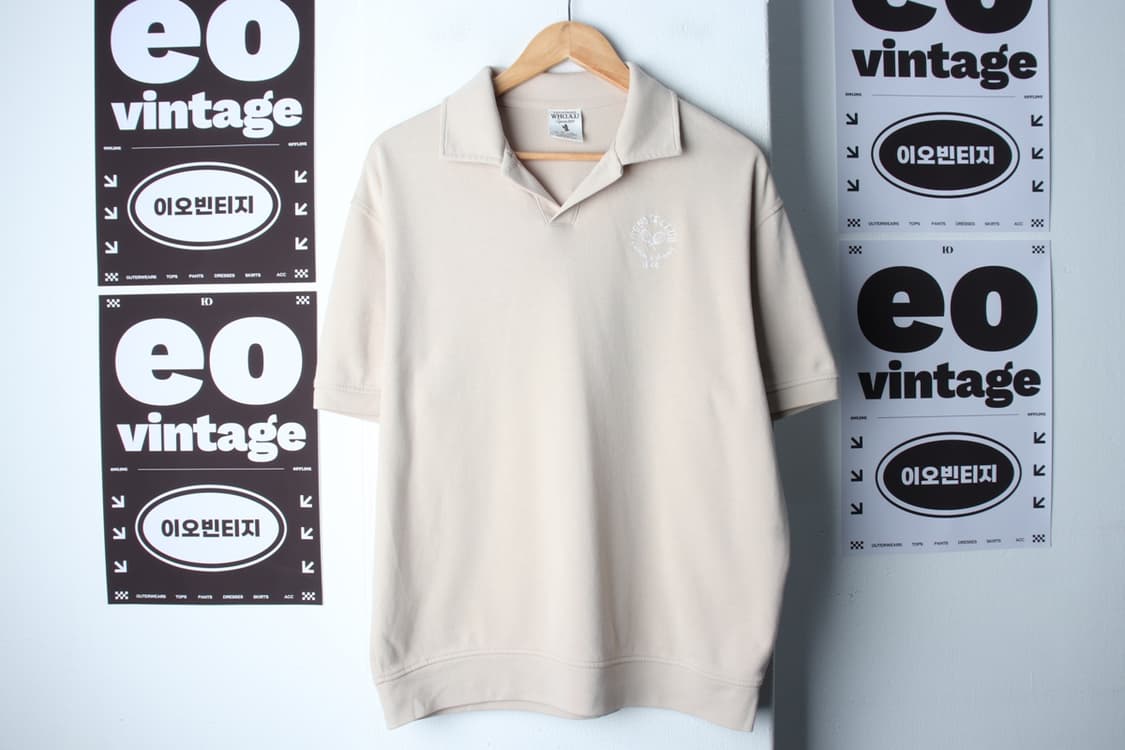 (L-XL) 후아유 반팔 카라 티셔츠 브이넥 베이지 Y2K-H32201 상품이미지2