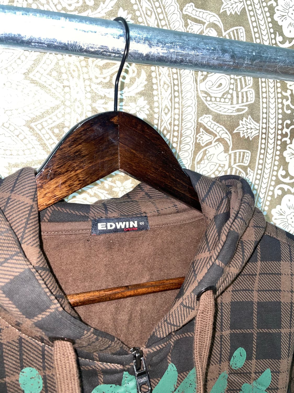 에드윈 빈티지 프린팅 체크 기모 후드집업  상품이미지4