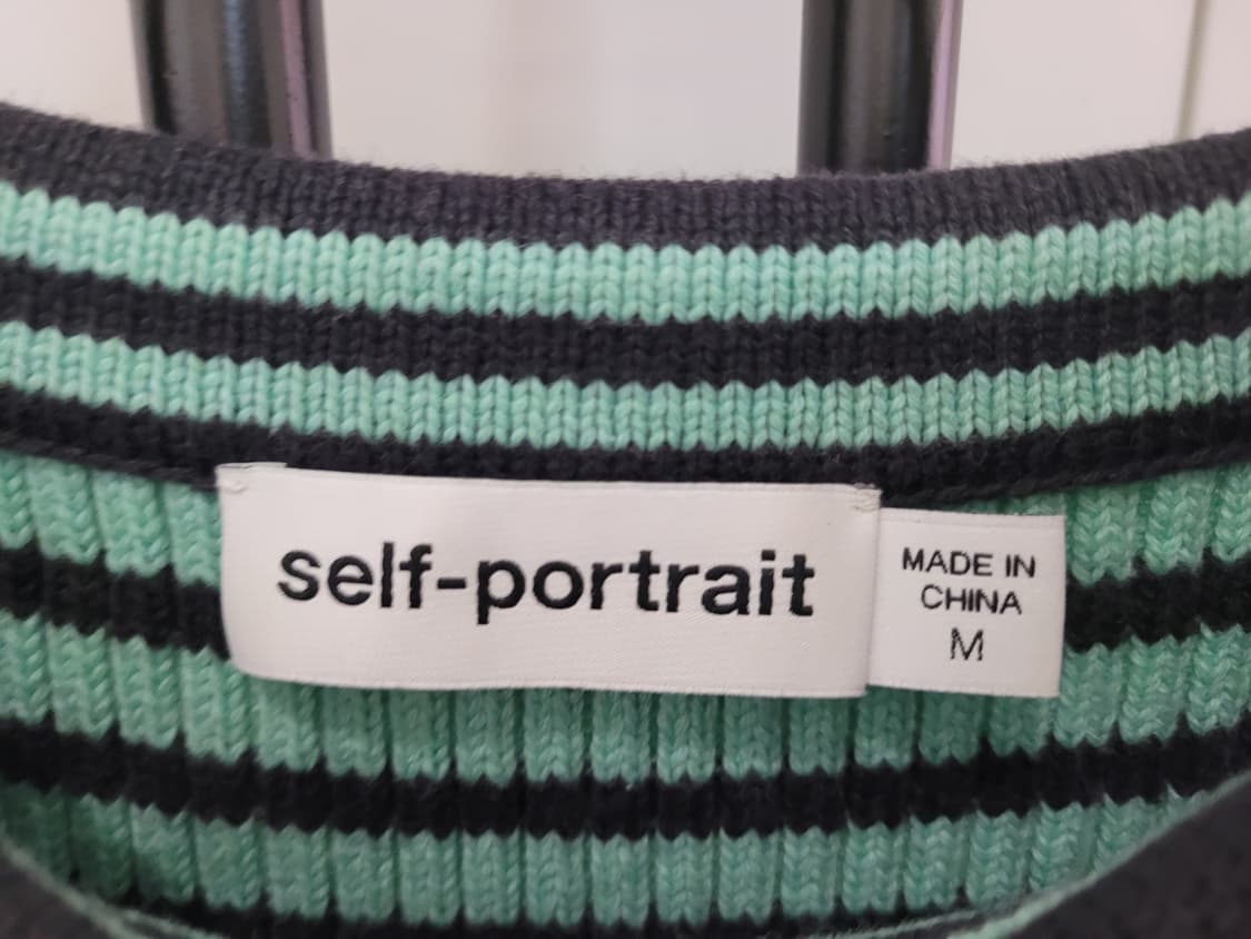 셀프포트레이트 그린 멜란지 스트라이프 크롭 니트 M사이즈 상품이미지3