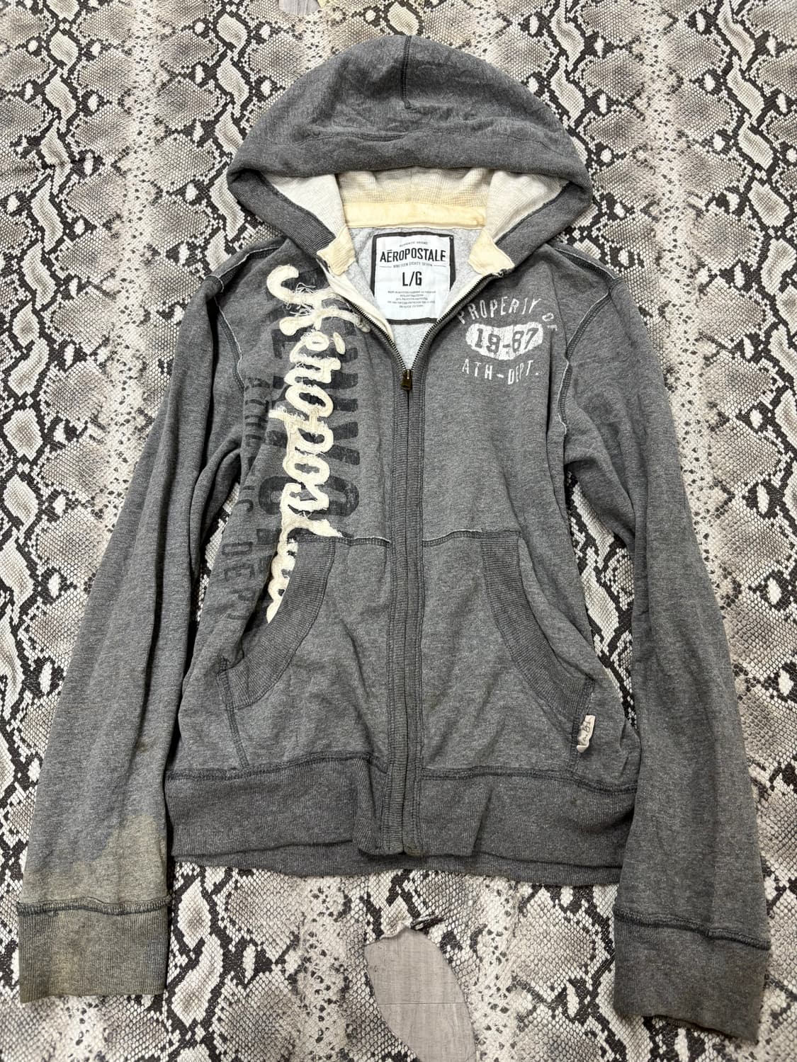 “Vintage”Y2K Print Grey Hooded Zip Up 상품이미지4