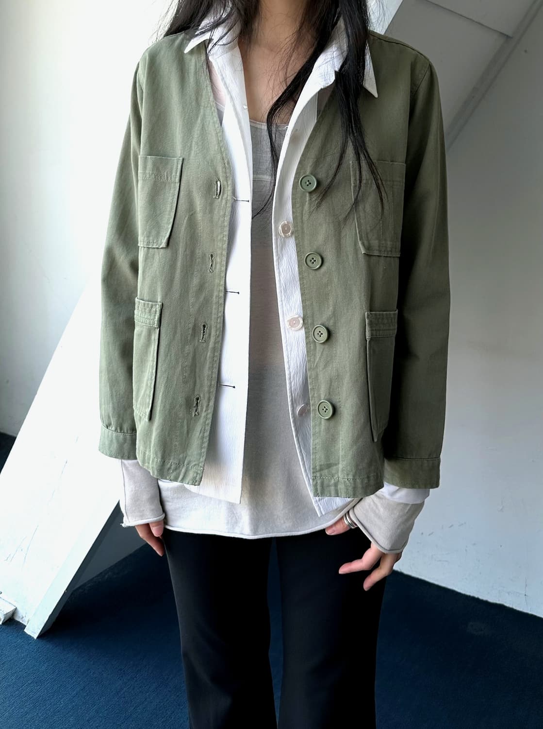 Cotton mil design nocollar shirt jacket  상품이미지7