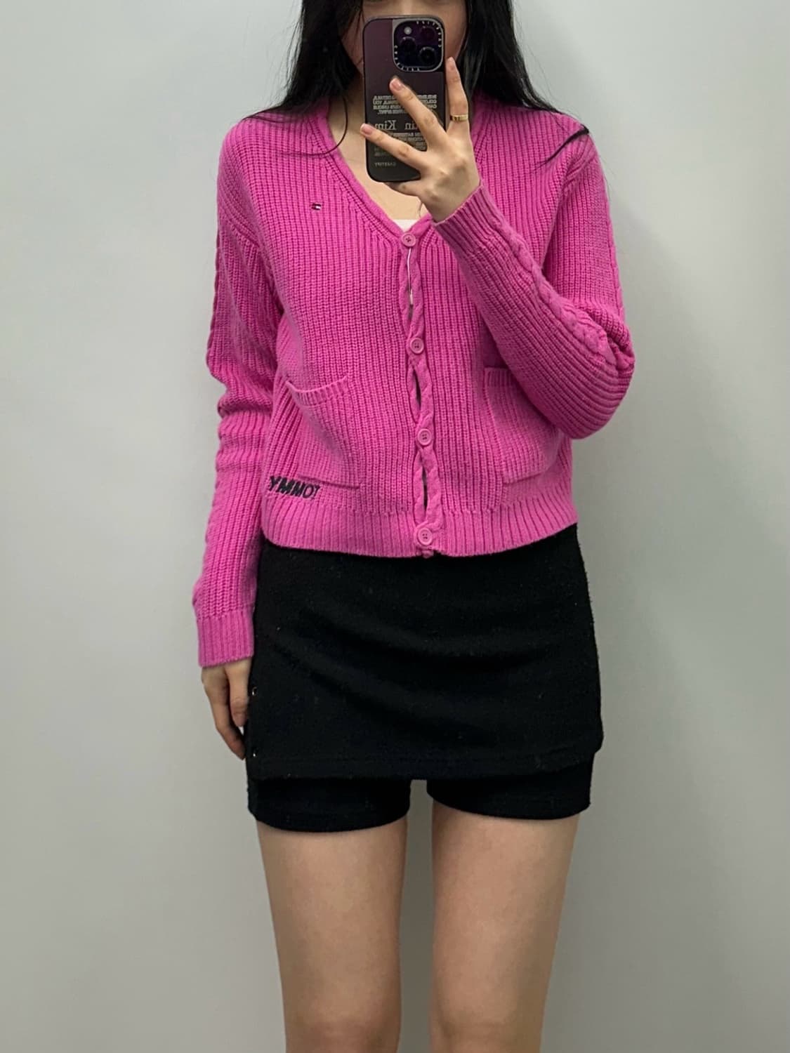 타미힐피거 자수로고 핑크 니트 가디건 상품이미지1