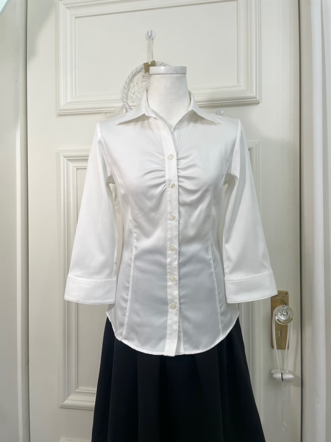 white shirring basic shirt&lace bow slip 상품이미지5