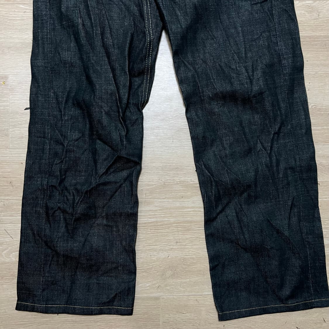 낫포너드 세미와이드 생지 스티치 데님팬츠 청바지 [인디고] L 상품이미지3