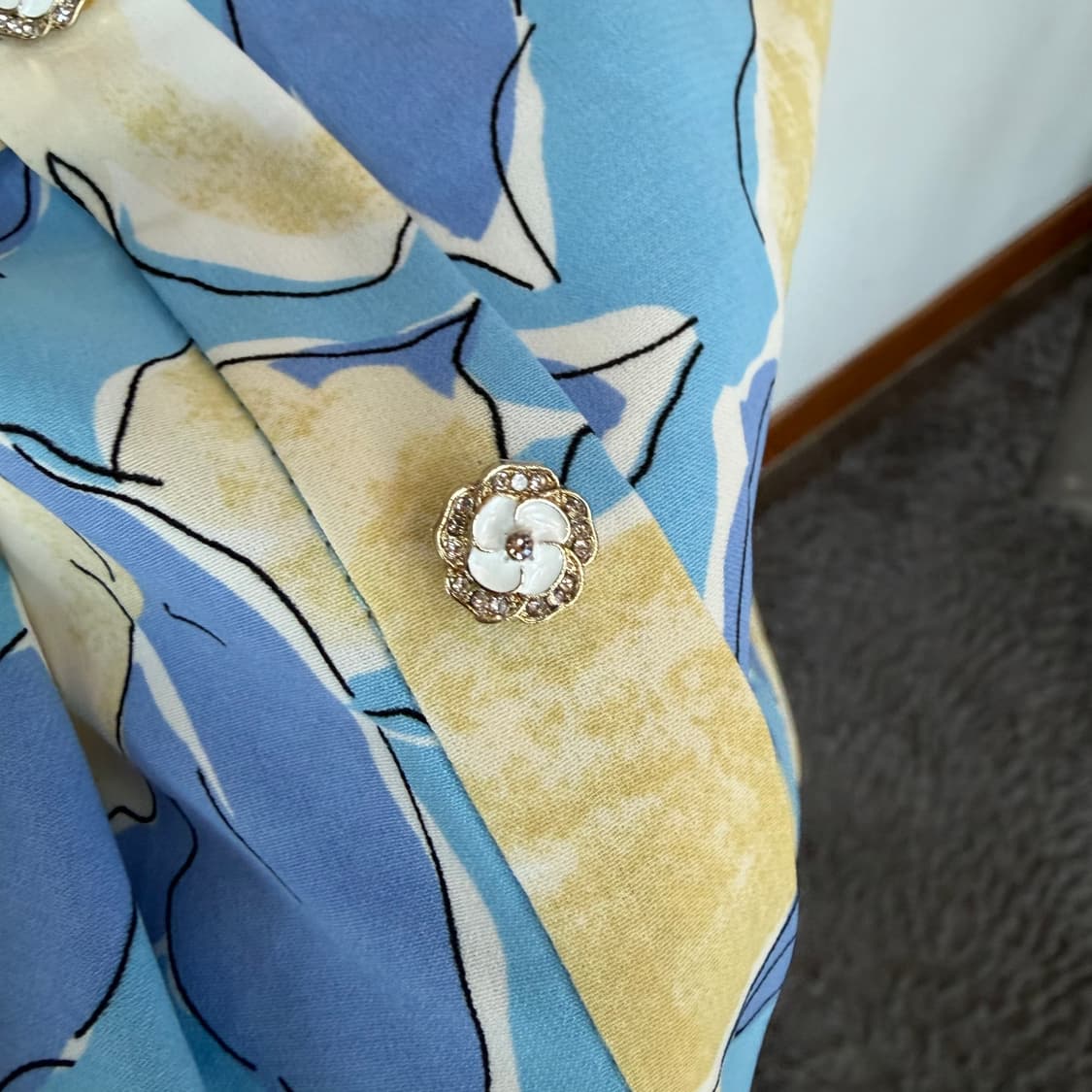 샤틴 플라워 패턴 반팔 롱 원피스 상품이미지6