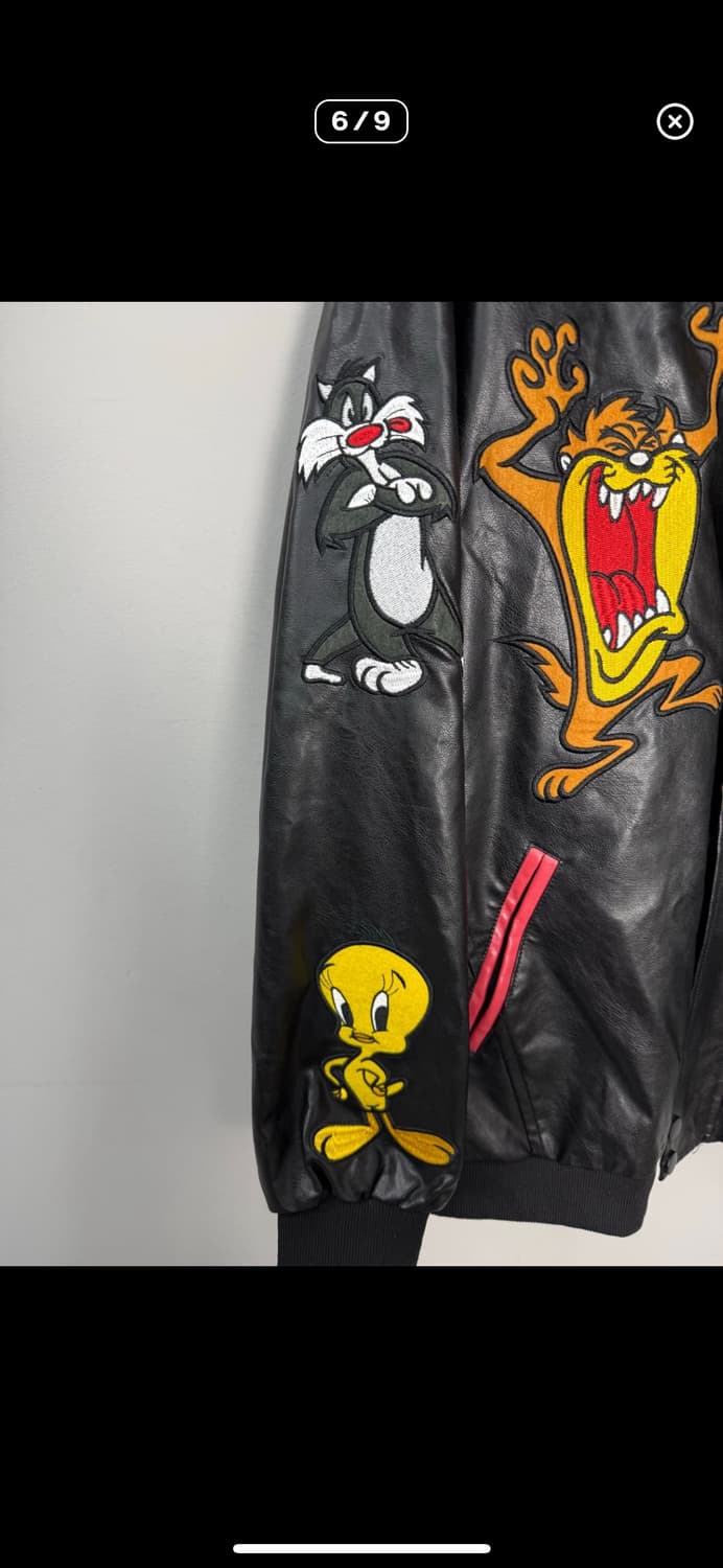 빈티지 루니툰즈 카툰 로고 레더 자켓 A3556 상품이미지5