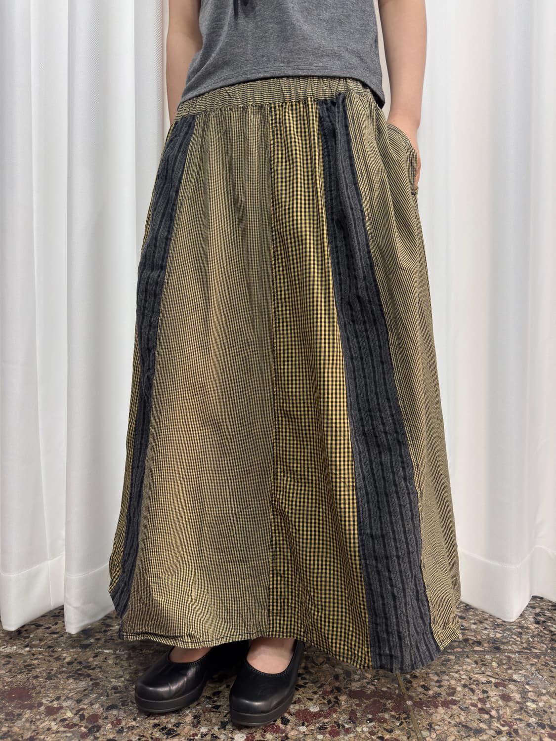 check patch long skirt 상품이미지2