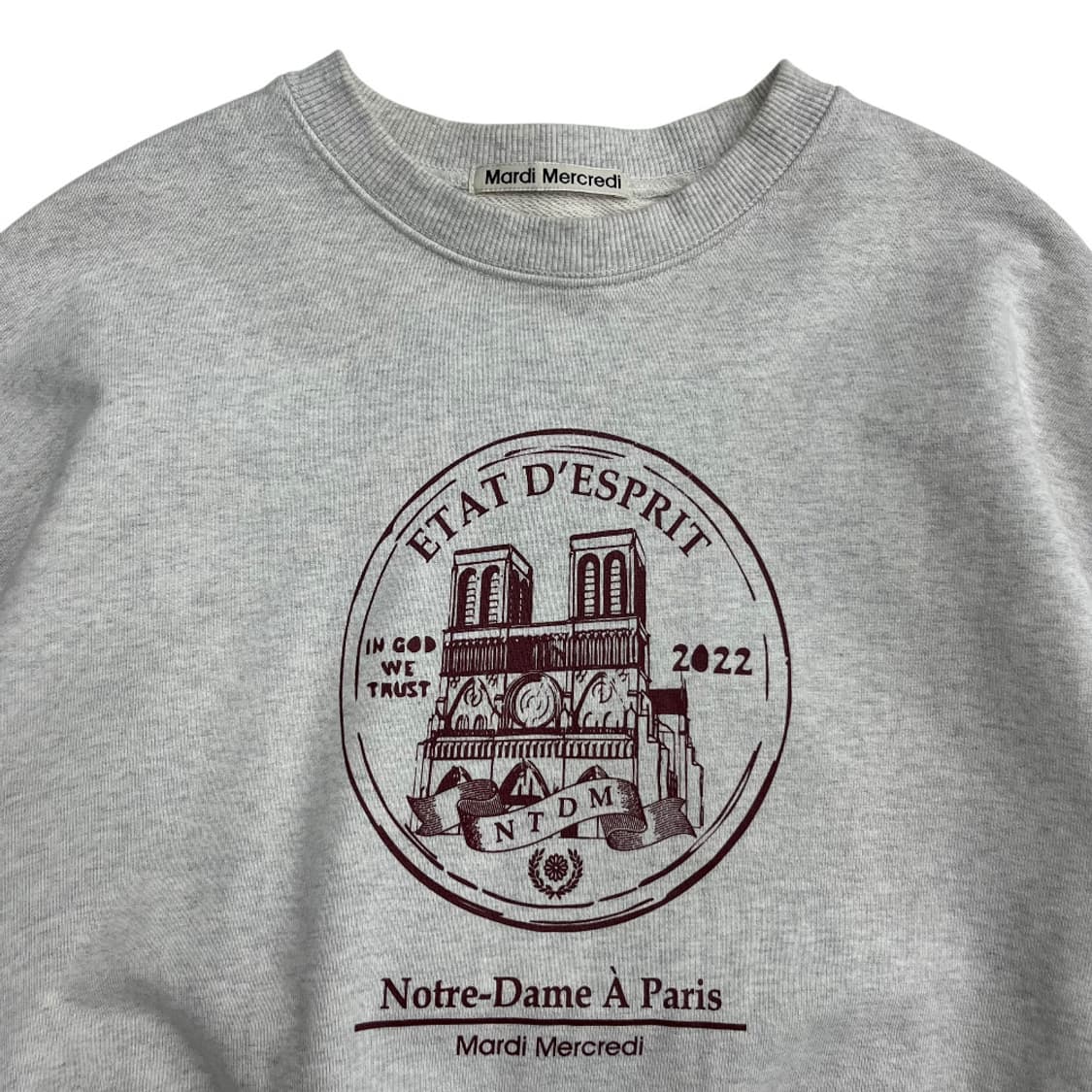 마르디 메르크디 버건디 센터로고 백멜란지 맨투맨 상품이미지4