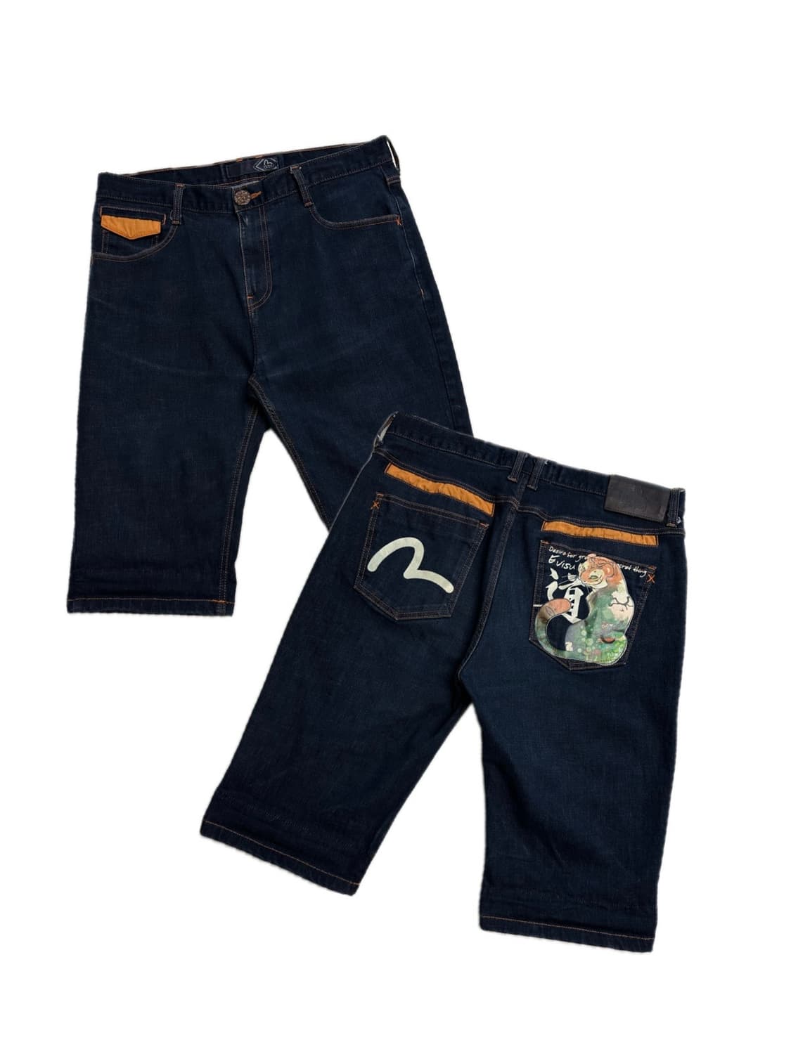 에비수 호랑이 프린팅 버뮤다 데님팬츠 반바지 상품이미지1